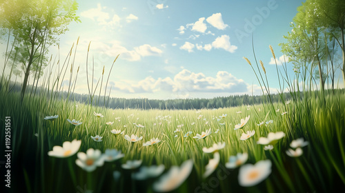 A tranquil wide shot of a s...