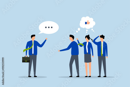entrepreneur persuading peers to trust in his vision. 