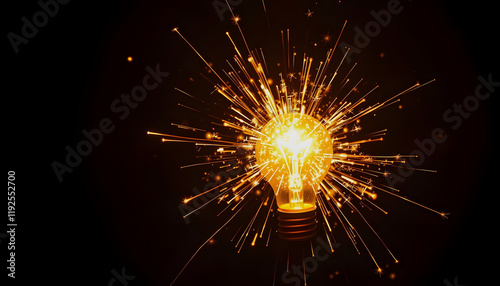 Creative energy explosion from light bulb, studio lighting, with white tones