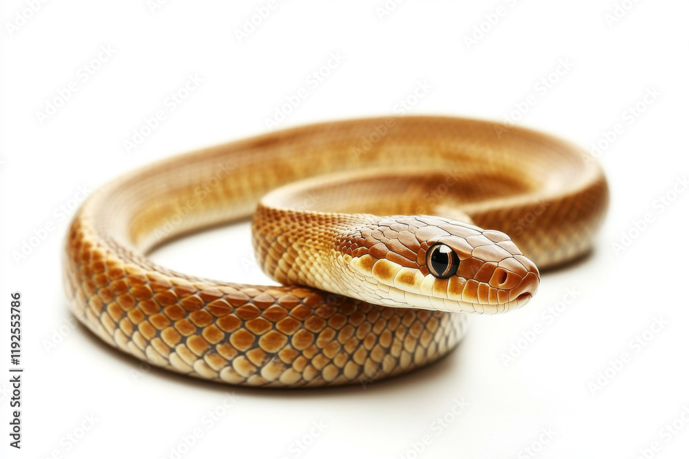 Brown snake coiled gracefully, highlighting intricate patterns in warm tones and smooth texture Brown snake coiled gracefully, highlighting intricate patterns in warm tones and smooth texture