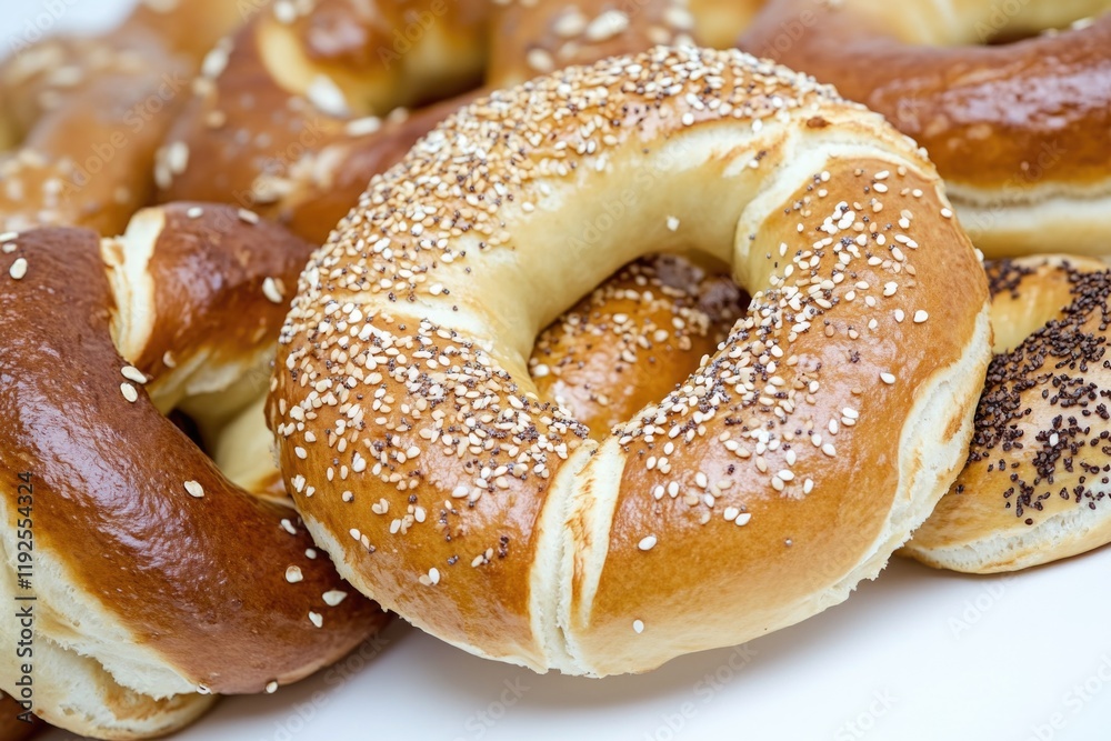 A close-up shot of a bagel with sesame seeds, perfect for food or bakery-related uses A close-up shot of a bagel with sesame seeds, perfect for food or bakery-related uses