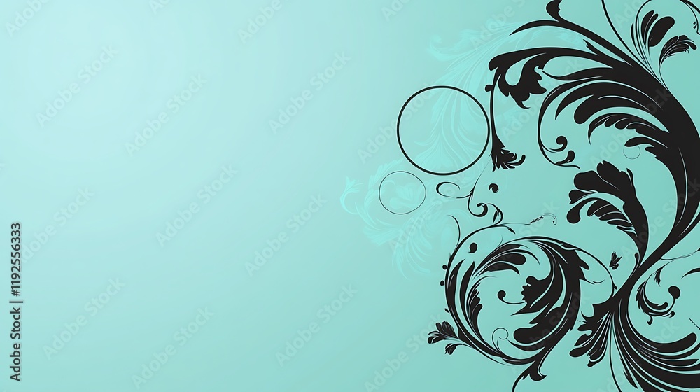 Elegant Black Floral Design on Aqua Background