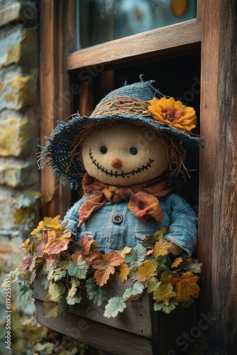 A creepy scare doll sits on a window sill, ready to terrify anyone who looks its way