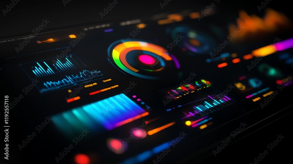 Virtual display graphics, advanced translucent panels, glowing tech interface, 3D illustration Virtual display graphics, advanced translucent panels, glowing tech interface, 3D illustration