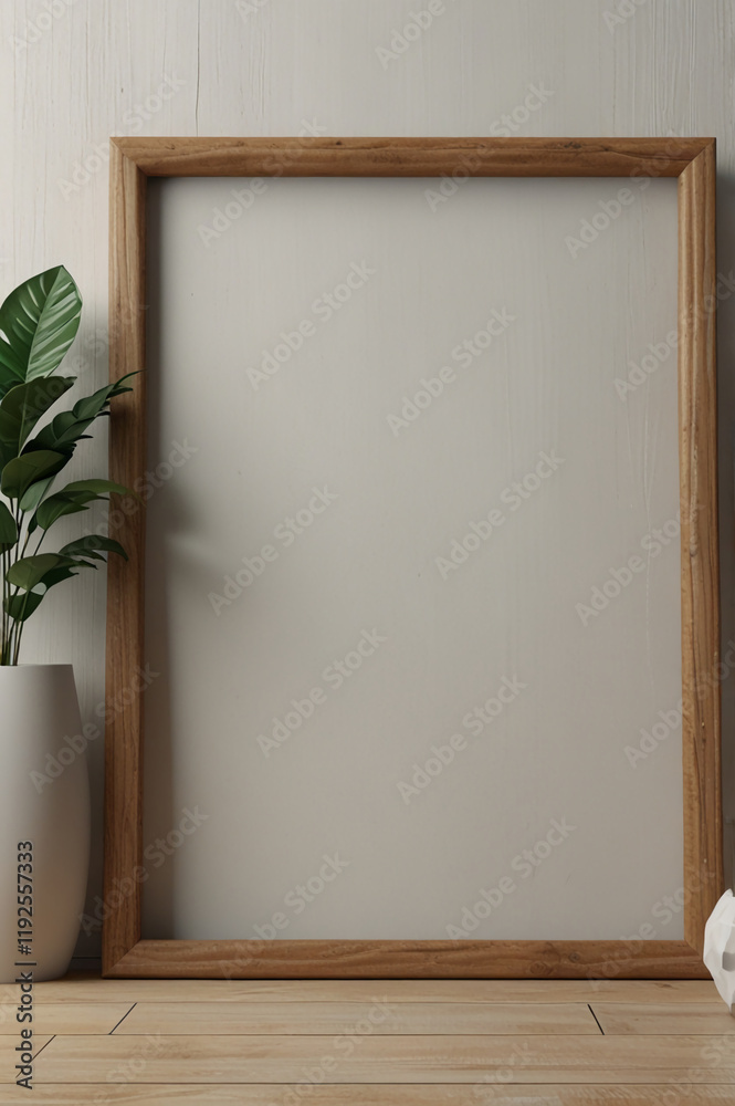 AI generative. 3d render of blank wood frame mockup design scandinavian style. Natural wood and light gray atmosphere. 21 AI generative. 3d render of blank wood frame mockup design scandinavian style. Natural wood and light gray atmosphere. 21