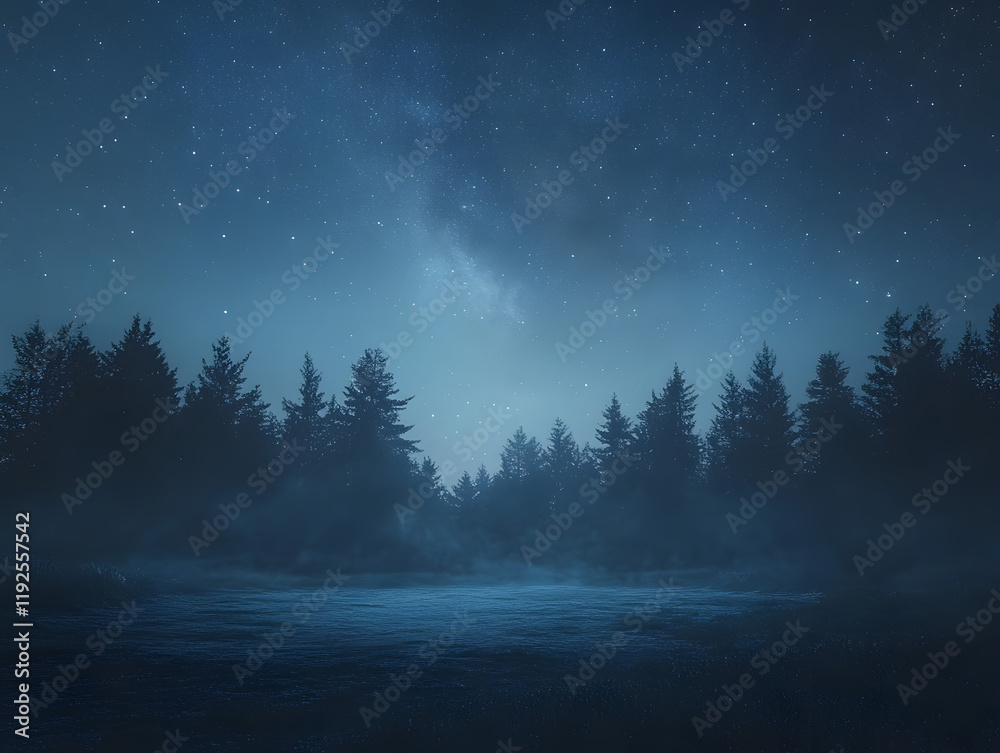 Fototapeta premium Celestial Serenity: Milky Way Over a Pine Forest