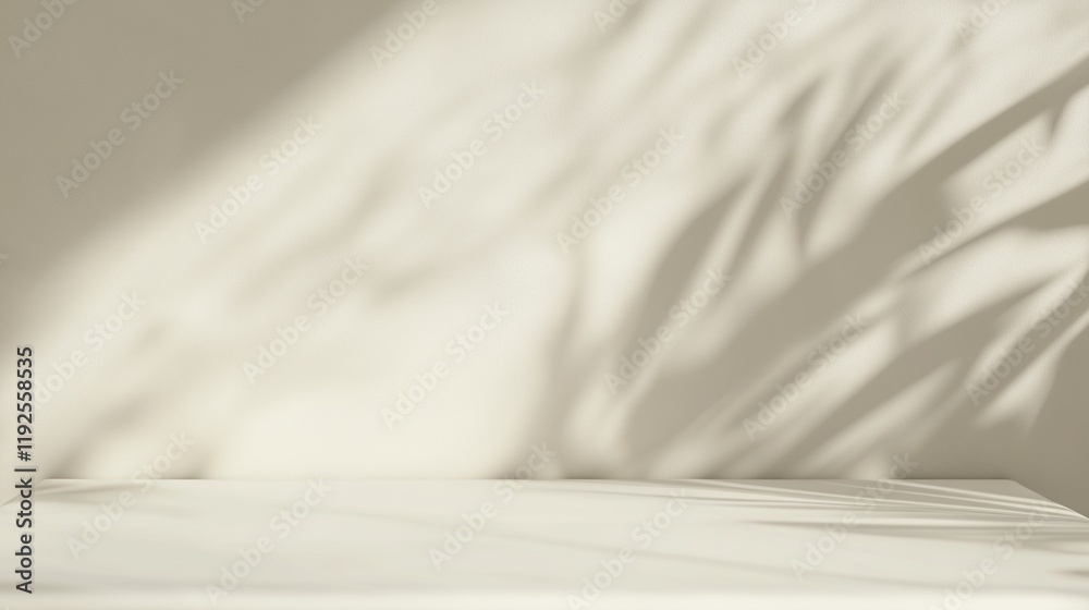 Simple white light beige background for product presentation. Light walls and floor with soft shadow and light from the window. Simple white light beige background for product presentation. Light walls and floor with soft shadow and light from the window.