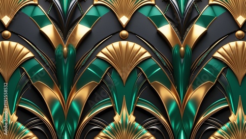 Wallpaper Mural Intricate art deco pattern featuring emerald green and gold design elements illustrating a luxurious textile aesthetic Torontodigital.ca