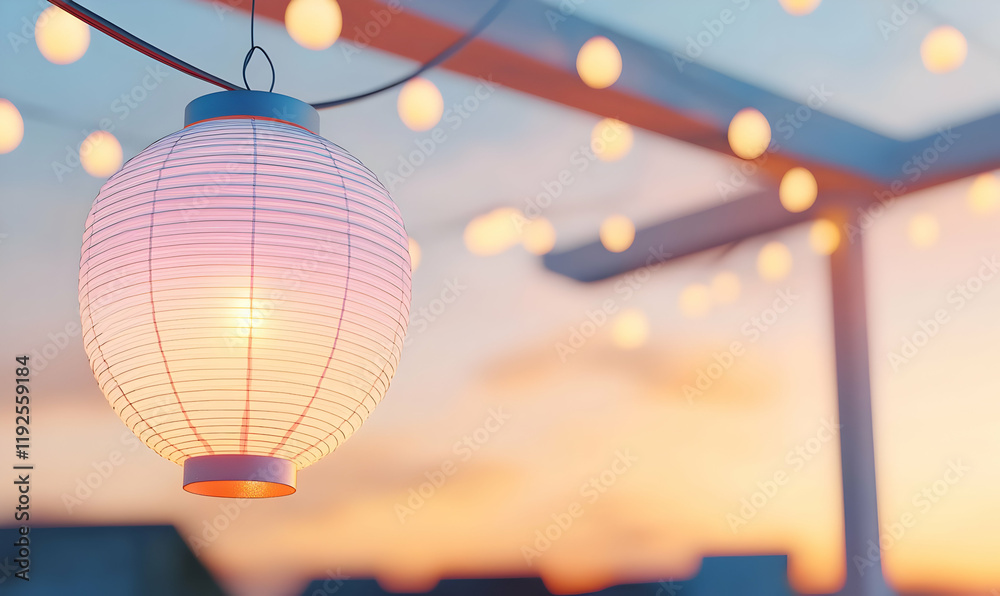 Fototapeta premium Intricate Paper Lantern, showcasing delicate patterns and vibrant colors, illuminating the ambiance with its warm glow and artistic craftsmanship.