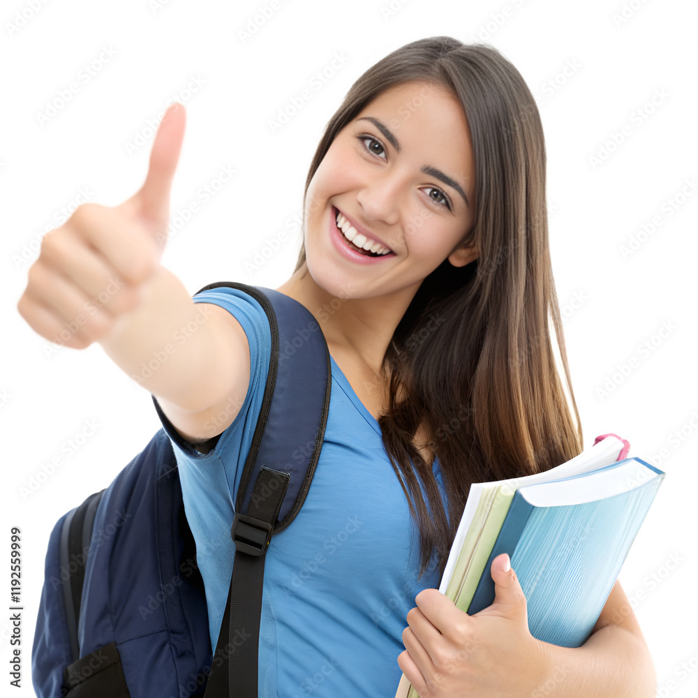 beautiful student woman sending thumbs up isolate beautiful student woman sending thumbs up isolate