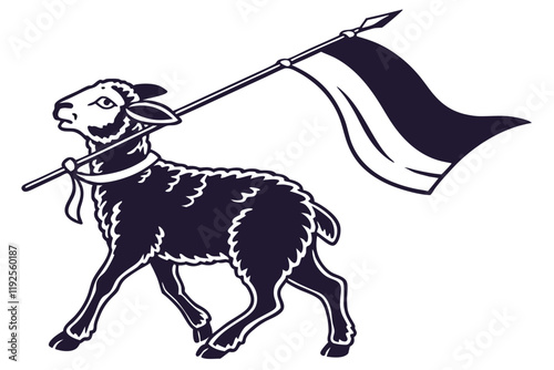 Lamb with Banner: Vector Silhouette on a white background