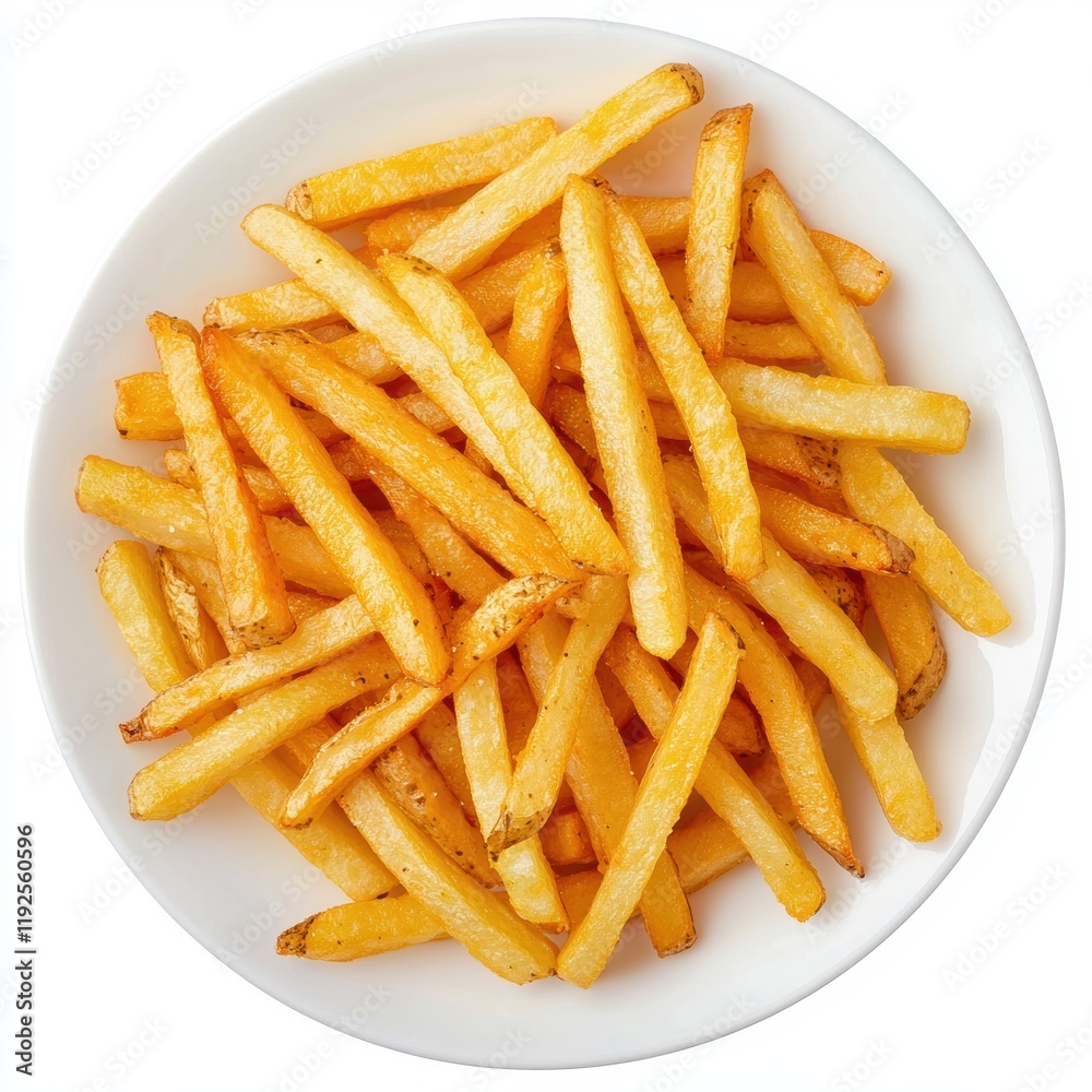 Crispy Golden French Fries in White Bowl on Bright Background Crispy Golden French Fries in White Bowl on Bright Background