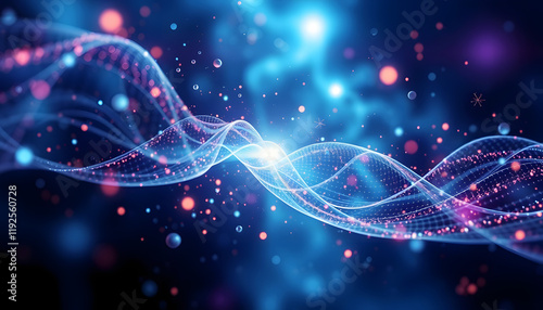 Wallpaper Mural science background with particles and waves plasma, quantum technology, Dreamy, with white tones Torontodigital.ca