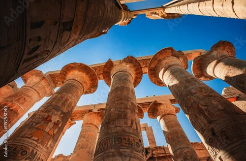 Ancient Egyptian pillars with hieroglyphics  