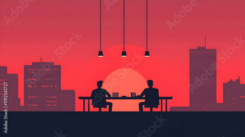 Sales meeting illustration, diverse team in discussion, modern office setting, charts and graphs displayed, collaborative atmosphere, professional engagement