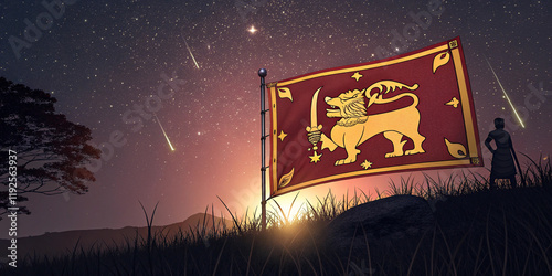 A Glowing Sri Lankan Flag with Radiant Colors, Symbolizing National Pride and Heritage photo