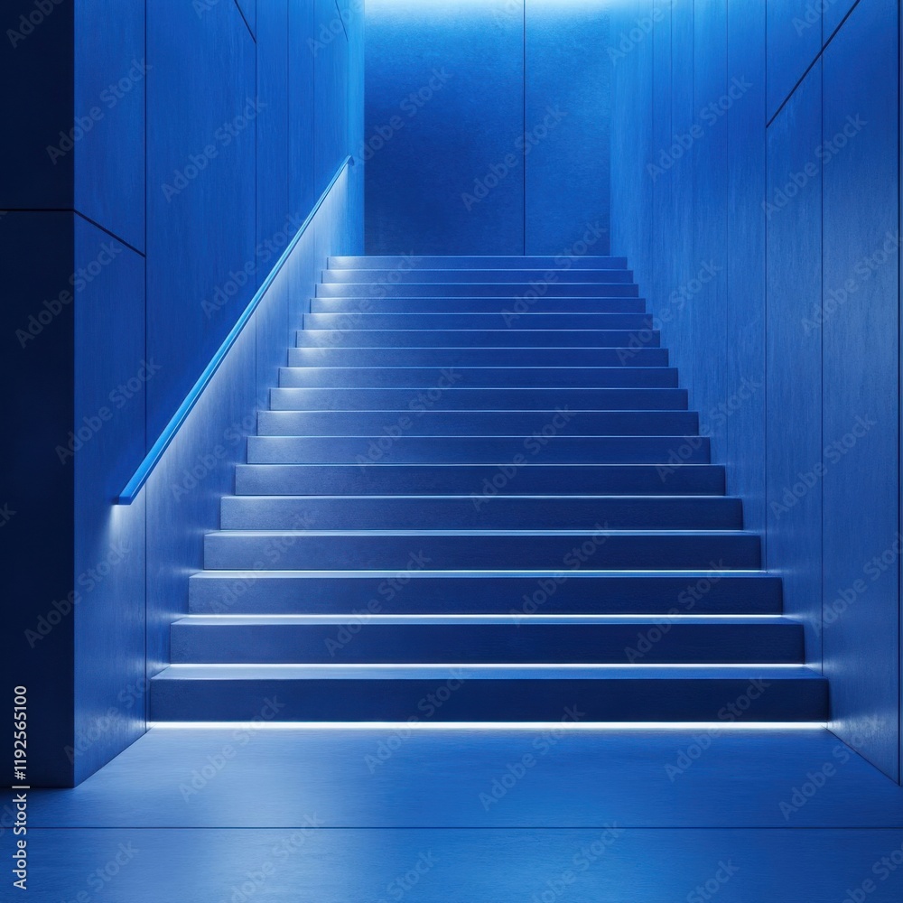 Fototapeta premium Modern Stairs with LED Lighting in Blue Ambiance