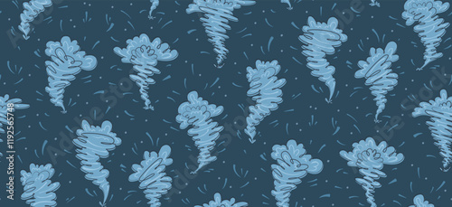 hand drawn tornadoes twister seamless pattern in dusty blue