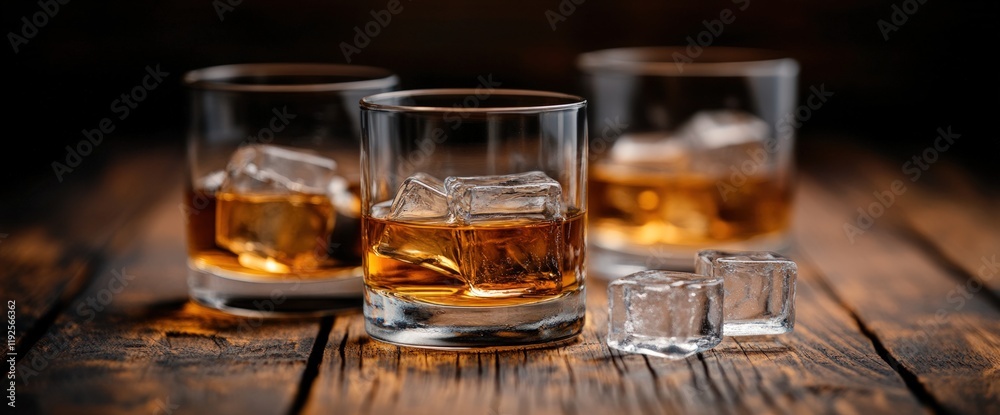 Whiskey Glasses on Wooden Table: A Still Life Photography Whiskey Glasses on Wooden Table: A Still Life Photography