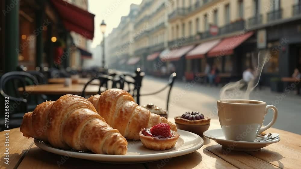 Desayuno francés en una cafetería al aire libre