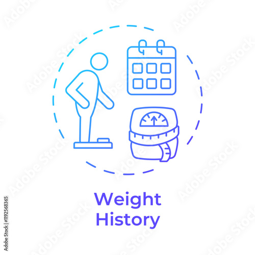Weight history blue gradient concept icon. Fat measurement, scales. Obesity management, control. Round shape line illustration. Abstract idea. Graphic design. Easy to use in infographic, presentation