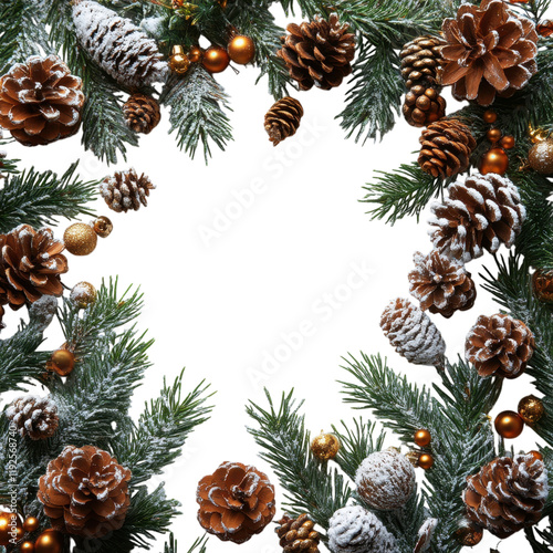 Festive Christmas Frame Pine Cones Snow Ornaments