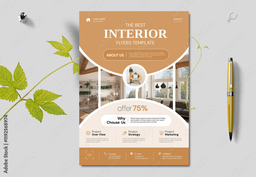 Interior Business Flyer Layout Stock Template | Adobe Stock