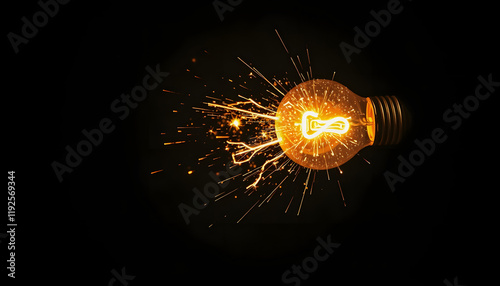 Creative energy explosion from light bulb, Side lit, with white tones