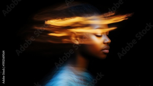Long Exposure Portrait of a Woman with Artistic Light Trails on Black Background