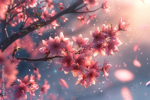 Stunning cherry blossoms in full bloom, radiating beauty with delicate petals dancing in the gentle breeze.