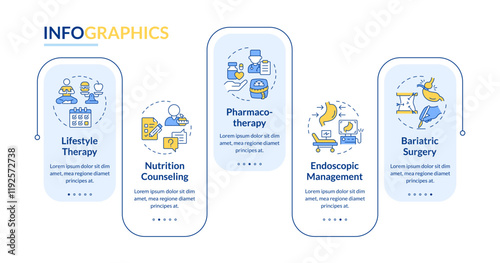 Surgical weight treatment rectangle infographic vector. Health improvement. Pharmacy, medicine. Data visualization with 5 steps. Editable rectangular options chart. Lato-Bold, Regular fonts used
