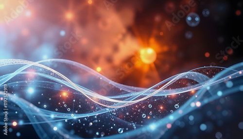 Wallpaper Mural science background with particles and waves plasma, quantum technology, detailed, with white tones Torontodigital.ca