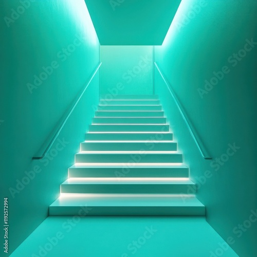 Stairs with Soft Lighting in Teal Interior Setting