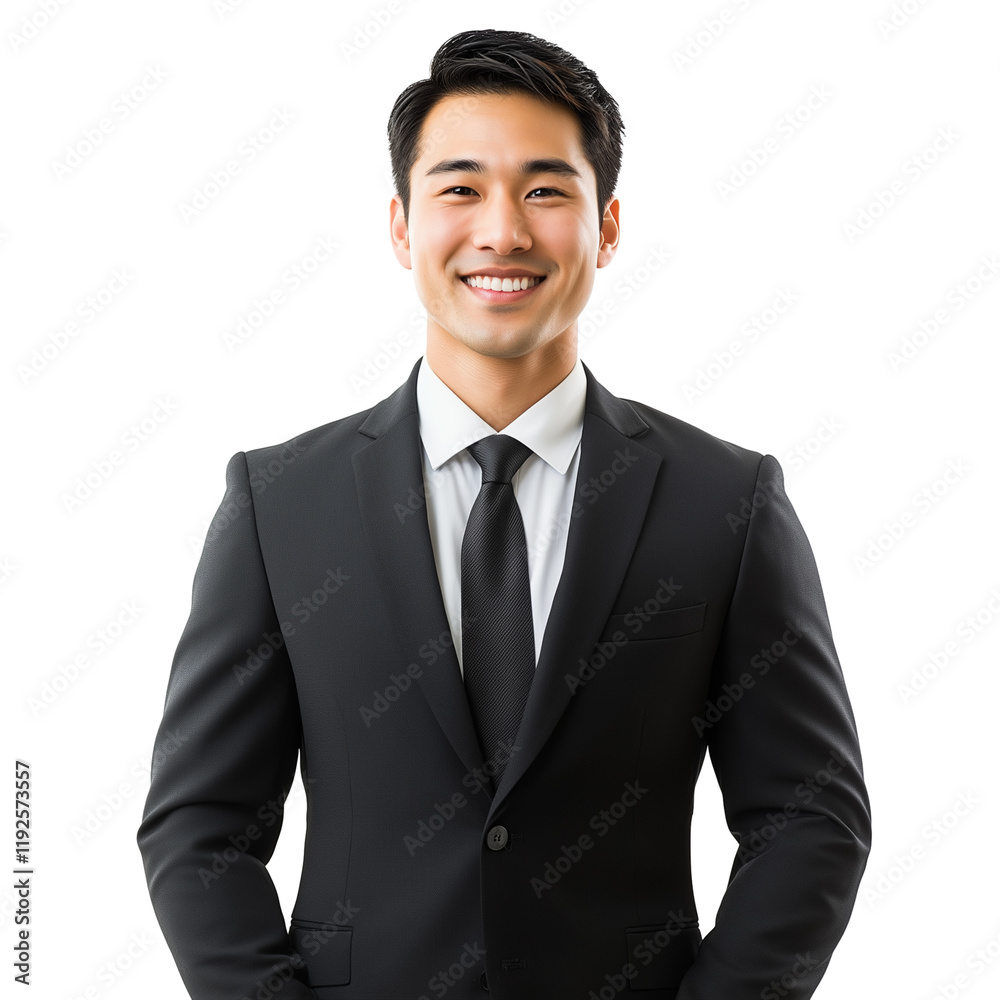 Confident Asian businessman in suit and tie smiling isolated on transparent background Confident Asian businessman in suit and tie smiling isolated on transparent background