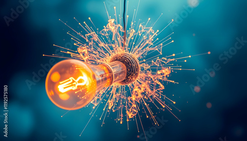 Creative energy explosion from light bulb, Dreamy, with white tones