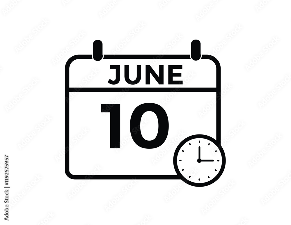 June 10 - Daily Calendar Icon with day of month
June 10 - Daily Calendar Icon with day of month
