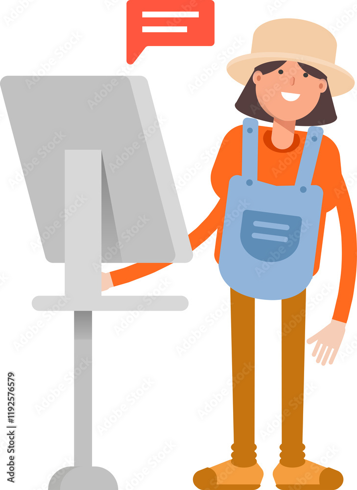 Woman Farmer Character Working on Computer
Woman Farmer Character Working on Computer