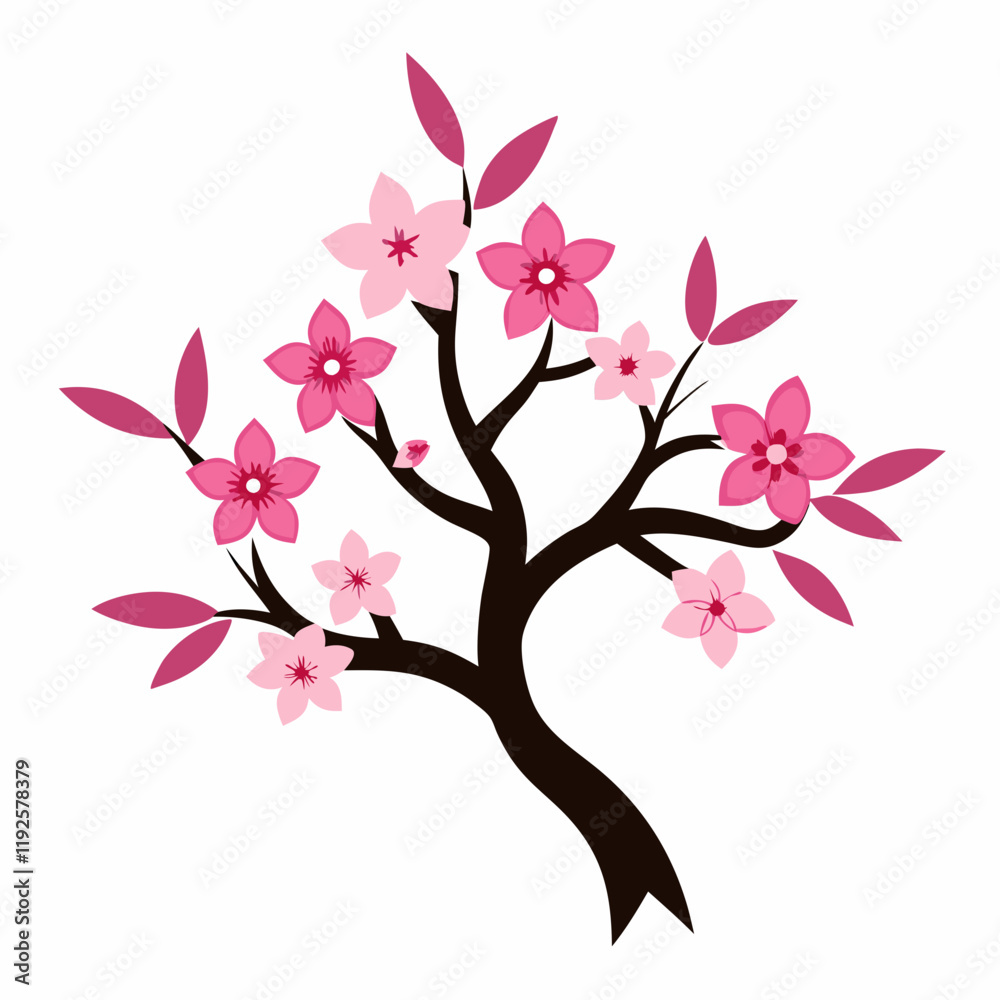 Cherry blossom silhouette vector illustration on white background Cherry blossom silhouette vector illustration on white background