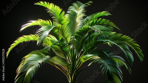Vibrant green leaves of a tropical plant create a lush, serene atmosphere ideal for home or office decor.