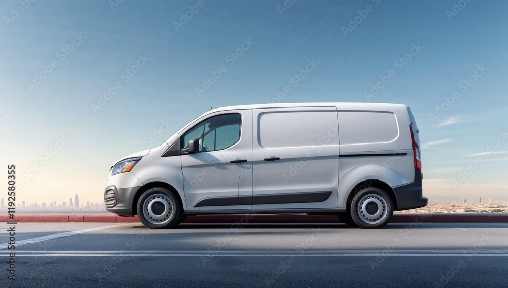 Modern white van mockup for road location on sky background. Modern white van mockup for road location on sky background.