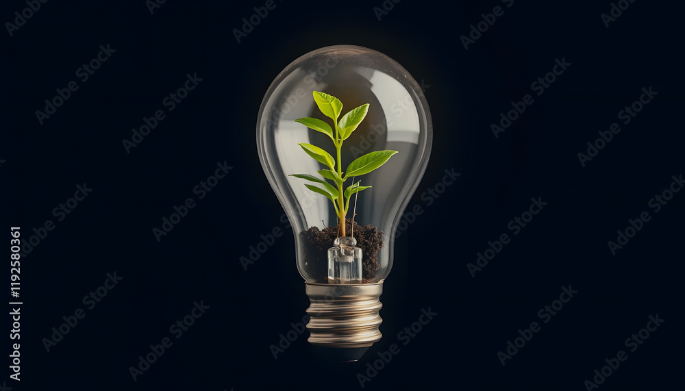 Plant Growing in a Light Bulb, Eco-Friendly Concept Plant Growing in a Light Bulb, Eco-Friendly Concept