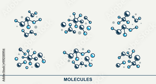 Molecule structure vector icons set, chemistry molecular microscopic structure, science and pharma theme.