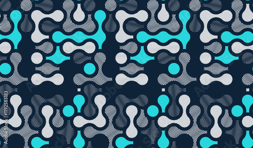 Molecules seamless pattern, vector geometric trippy abstract background, fluid like shapes dynamic endless wallpaper.