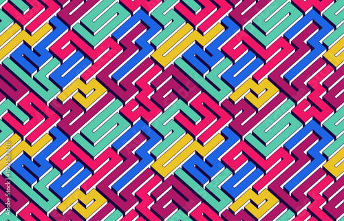 Labyrinth seamless background, 3D geometric endless pattern of logic maze, isometric vector dimensional cubical background.