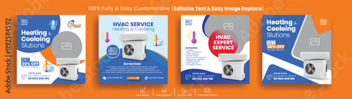 Set of editable social media posts template for HVAC service banner ads template, Air Conditioner Repair Service promotional advertising design, Ac maintenance, installation Service web banner design