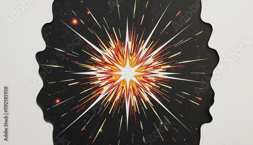 Deep space massive energy burst, star explosion, Paper Cutout style, with white tones