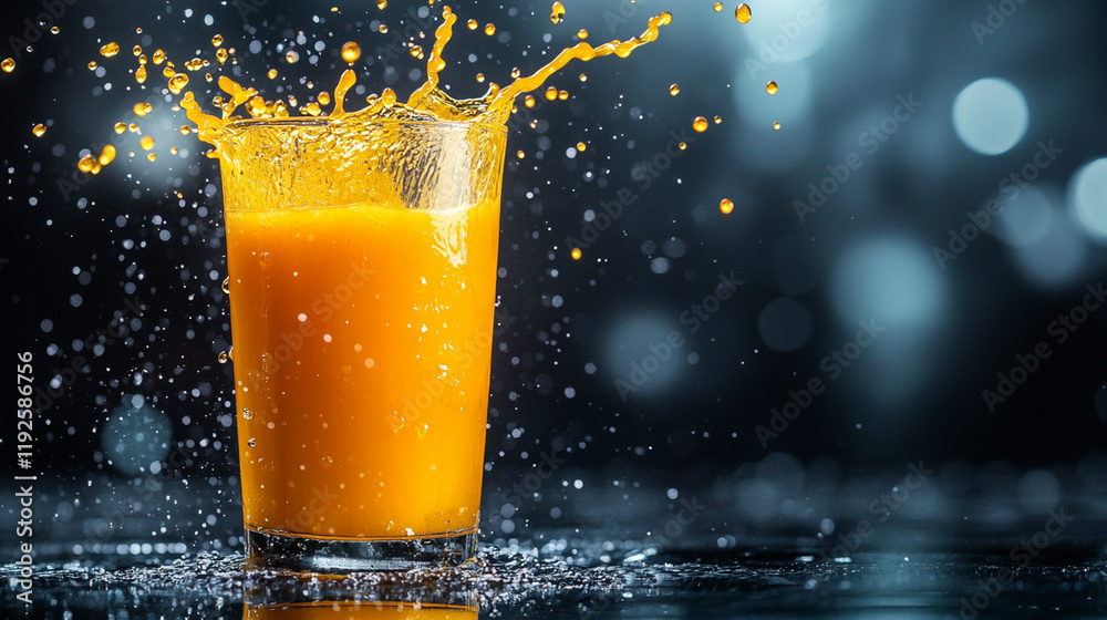 Orange Juice Splashing in a Glass for Refreshing Beverage and Breakfast Themes Orange Juice Splashing in a Glass for Refreshing Beverage and Breakfast Themes
