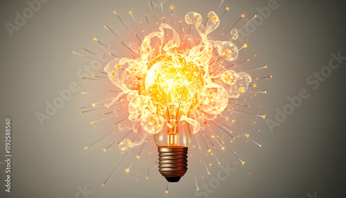 Creative energy explosion from light bulb, with white tones