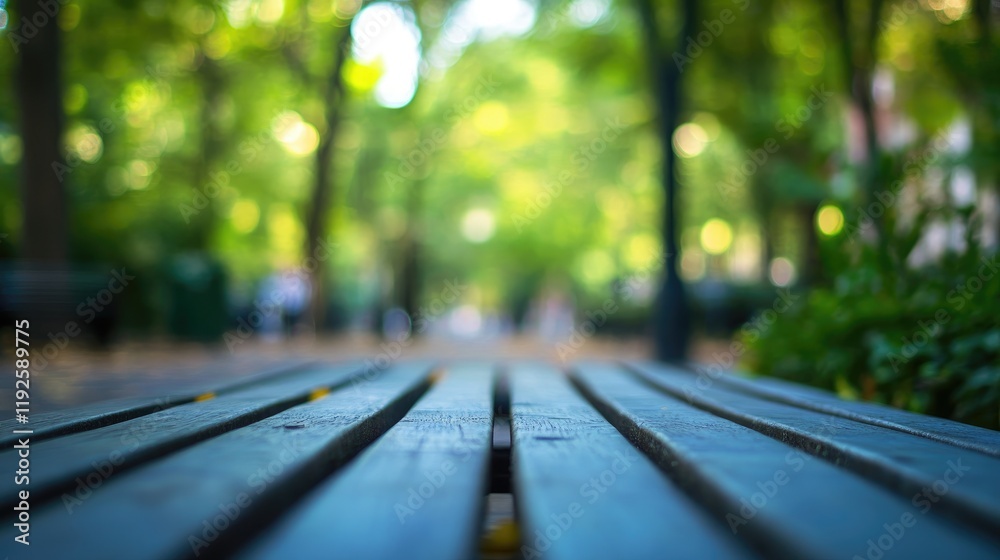 Fototapeta premium Wooden Table in Nature with Blurred Green Background Ideal for Technology and Nature Themes