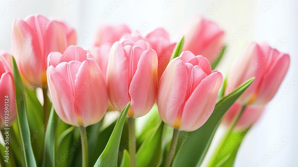Fototapeta premium Elegant pink tulip bouquet capturing the essence of spring blooming freshness and vibrant floral beauty